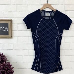 Athleta Navy Finish Fast Line Tee